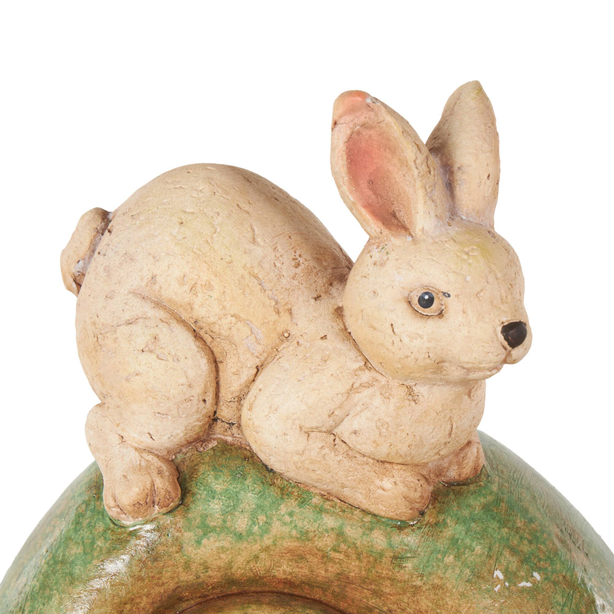 11.75" Cream & Green Magnesium Oxide Snail Garden Sculpture with Rabbit